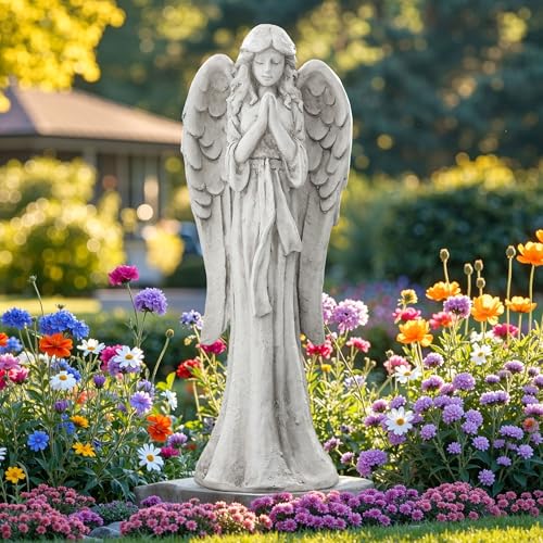 Praying Angel Statue Outdoor, Large Standing Garden Decor Figurine | Catholic Sculpture for Yard, Patio, or Cemetery. Memorial Guardian Angel Figurine for Outside and Indoor Display - color: Praying Angel-26.4"
