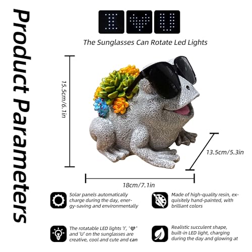 Frog Solar Garden Statue Decor with Succulent and Led Lights Outdoor Decoration for Lawn Backyard Patio Yard Ornament Housewarming Birthday Gifts for Mom Grandma Women - style: Frog