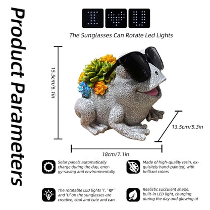 Frog Solar Garden Statue Decor with Succulent and Led Lights Outdoor Decoration for Lawn Backyard Patio Yard Ornament Housewarming Birthday Gifts for Mom Grandma Women - style: Frog