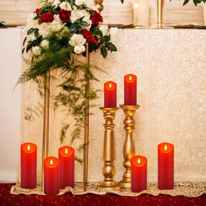 fclayvts 24 Pack Red LED Candles with Remote & Timer - Flameless Pillar Candles with 3D Flickering Flame, Battery Operated for Christmas Tree, Table Centerpieces, Party Decor - size: 24-Pack-Red