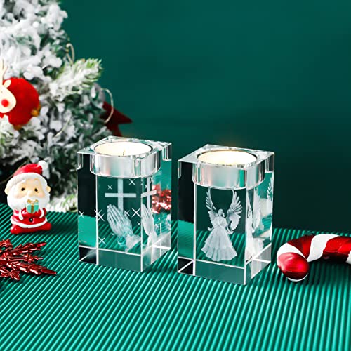 YWHL Cross Religious Crystal Votive Candle Holders, Religious Gifts for Women, 3D Praying Hands and Cross Glass Tealight Candle Holder for Table Centerpiece (Excluding Candles) - color: Praying Hand