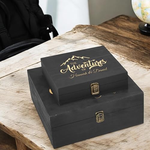 Personalized Adventure Memory Box, Engraved Travel Keepsake for Couples | Holds photos, tickets, maps & travel souvenirs. Add names or dates; 4 sizes, 4 finishes & optional inside engraving. - style: 12. Adventure Box