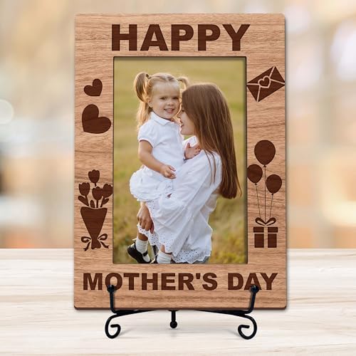 Mom Picture Frame, Happy Mother's Day Photo Frame, Best Mom Gift, Mother's Day Birthday Gift, 4x6 Wood Desk Frame - L04 - style: Happy Mother's Day