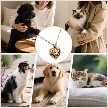 Paw Print Heart Pet Ashes Memorial Necklace with Mini Inner Box-B-Rose Gold | Pet Cremation Jewelry for Ashes, Cremation Urn Jewelry to Hold Dog & Cat Ashes Pendant with Box Filling Tools - color: B-Rose Gold