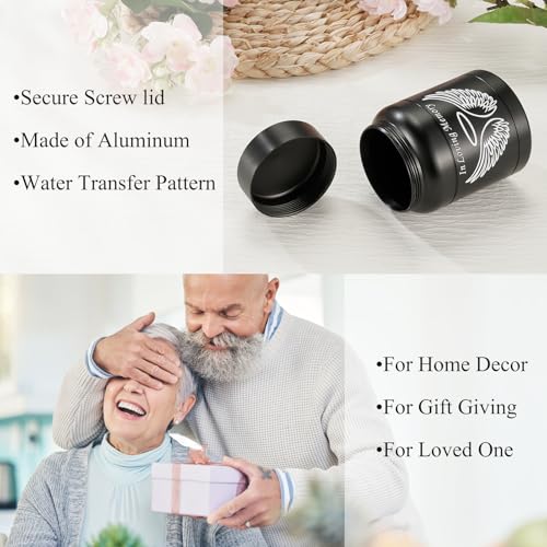 SOITIS Cremation Urn - 3.74 Inch Small Urn for Human Ashes - Elegant Black Aluminum Memorial Keepsake with White Wings Design - Funeral Keepsake for Ashes, Memorial Keepsake Holder - size: Medium