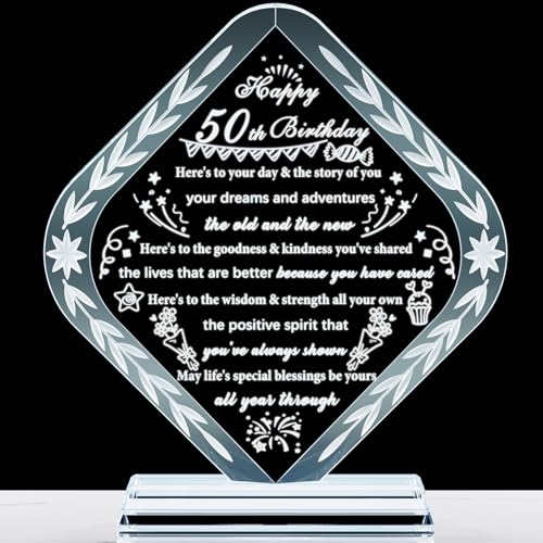 YWHL 50th Birthday Gifts for Women Men Unique Crystal Keepsakes Gifts for 50 Years Old Idea for Mom Dad Happy 50th Birthday Decorations - style: 50th Birthday Gifts