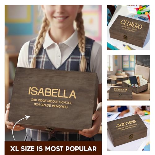Personalized School Years Memory Box, Engraved Keepsake Chest for Kids | Holds photos, artwork & report cards. Add name, grade, school & class year; 4 sizes, 4 finishes, optional inside engraving. - style: 18. Kids School Memory Box