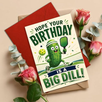 Funny Big Dill Pickleball Birthday Card, Paddle Greeting Gift | Pickleball Birthday Card For Pickleball Player, Pickleball Lover, Sports Fan, Funny Birthday Gift Card With Big Dill Pun - color: sport11