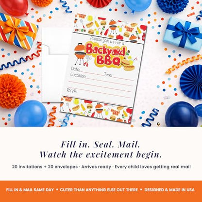 Amanda Creation Backyard BBQ Party Fill In Invitations set of 20 with envelopes. Perfect for Summer parties, graduation, family reunions, barbeques and more… - style: Backyard BBQ