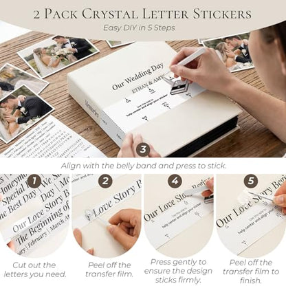 Vienrose Wedding Photo Album 4x6 200 Pockets Photo Window Beige | Cloth Cover, Wedding Crystal Stickers, Tweezers, Acid Free Pages - color: Wedding Theme, size: 200k