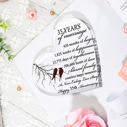 Qunclay 35th Marriage Gift for Parents Couple 35 Years Wedding Anniversary Souvenir Heart Marriage Keepsake Wedding Anniversarys Decorations for Women Men Mom Husband Wife He She Friend Grandparents - style: 35th