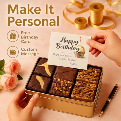 Birthday Gift For Women, Birthday Gift Basket - 18 Individually Wrapped Brownies Freshly Baked in a Variety of Flavors - Dulcet's Signature Flavored Fudge Brownies - Gift Box Comes with Happy Birthday Card - style: Birthday