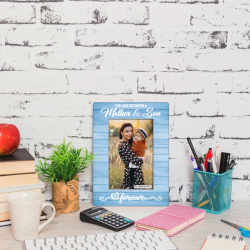 Mother Gift from Son, The Love Between A Mother & Son is Forever Photo Frame, Holds 4 x 6 Inch Photos, Farmhouse Wooden Picture Frames Gifts, Mother's Day Gifts A2 - color: BlueA