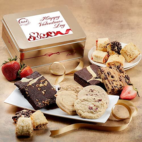 Dulcet Gift Basket Gourmet Brownie and Cookie Snack Signature Gift Basket-Includes a Variety of Pastries in an Elegant Hand Assembled Tin Box, Wish Them a Lovely Happy Valentine's Day Ideal for Mom, Girlfriend ,Family and Friends - style: Valentine's Day