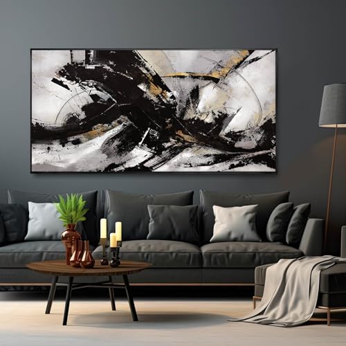 Black Wall Art Abstract Wall Decor for Living Room Framed Wall Art Canvas Art Grunge Artwork Large Office Pictures for Men 24”x48” - color: Abstract Black, size: 48"L x 24"W