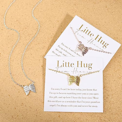 GINAZL Angel Wings Memorial Necklace Sympathy Gifts for Loss of Loved One Bereavement Gift Memorial Gifts for Loss of Dad Mom - style: Little Hug