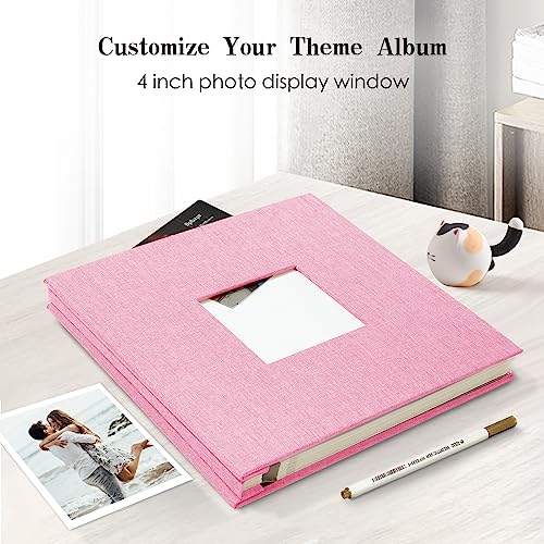 Spbapr Large Photo Album Self Adhesive 3x5 4x6 5x7 8x10 Pictures Magnetic Scrapbook 40 Blank Pages Linen Cover DIY Album with A Metal Pen - color: Pink, size: 11''x10.6''40pages