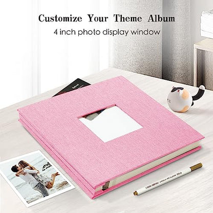 Spbapr Large Photo Album Self Adhesive 3x5 4x6 5x7 8x10 Pictures Magnetic Scrapbook 40 Blank Pages Linen Cover DIY Album with A Metal Pen - color: Pink, size: 11''x10.6''40pages