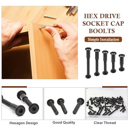 M6 Hex Drive Socket Cap Bolt Kit, Black, 30 Sets | M6x16/25/35/45/55mm, Includes Allen Wrench, Countersunk Screw Barrel Nuts, Binding Screws, For Cabinet - color: Black, size: M6x16/25/35/45/55mm