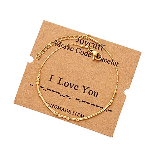 Best Friend Birthday Gifts Morse Code Bracelets For Women Mothers Day Birthday Christmas Gifts For Sister Daughter Grandmother Stainless Steel Jewelry Friendships Inspirational Gifts For Women - style: Gold: I Love You