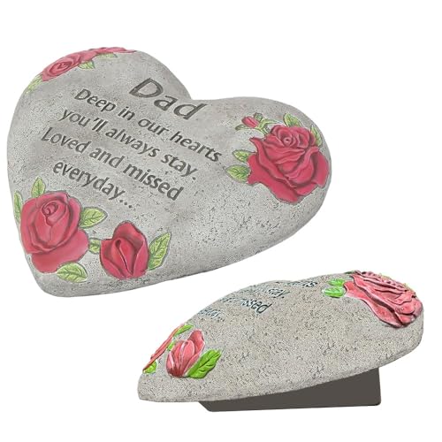 Heart Memorial Stone for Dad, Memorial Garden Stone-in Memory of Loved One Gifts,Durable Resin Indoor/Outdoor Garden,Home,Grave Décor