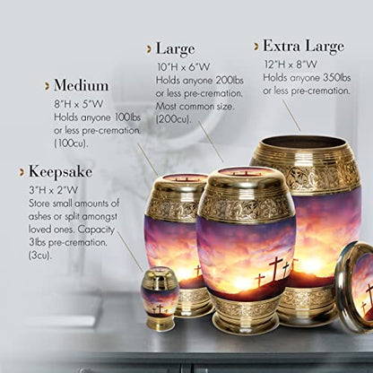 Sunset Cross Keepsake Urns for Human Ashes with Velvet Gift Box for Cremation Keepsakes for Ashes - Small Cremation Urn and Small Keepsake Urn Set of 4 - color: Three Crosses Sunset