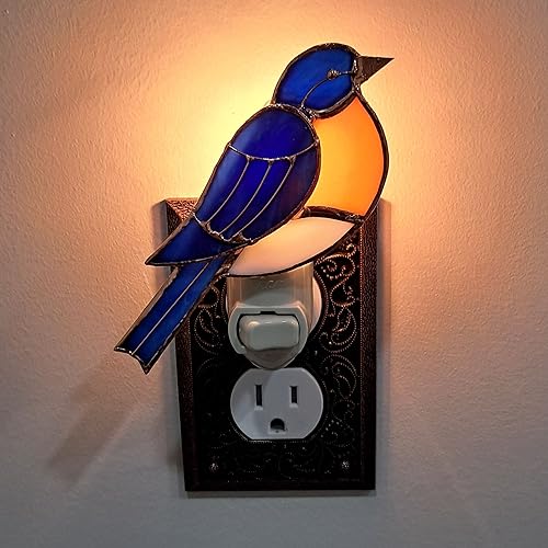 Gift Essentials Bluebird Plug-in Night Light - Stained Glass Nightlight | Bluebird Stained Glass Plug-in Nightlight with On/Off Rocker Switch. Includes One 4-Watt Replaceable Warm-Glow Bulb. - color: Bluebird