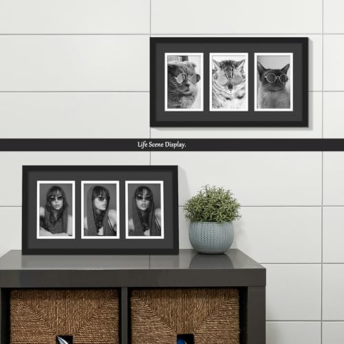 DUENPY 8x15 Collage Frame For 3 4x6 Photos Black Mat - color: Black, size: 8x15（4x6 opening）