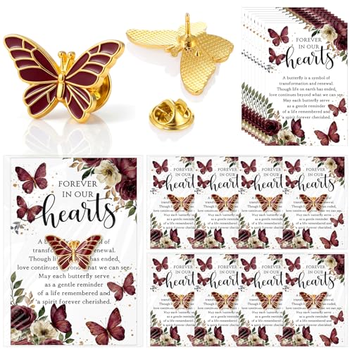 Liliaafar 25 Sets Funeral Favors for Guest Bulk Memorial Butterfly Pins Brooches Celebration of Life Decoration Memorial Gift - color: Red