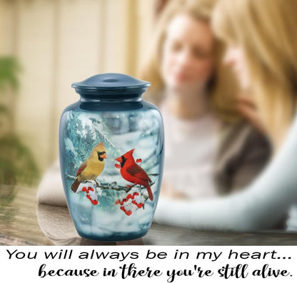 Cardinal Urn - Full Size Cardinal Couple Cremation Urn - Adult Cozy Cardinals Urns for Men and Women - Cardinals Funeral and Memorial Urns for Human Ashes Upto 210 Lbs with Velvet Bag (Large) - size: Large
