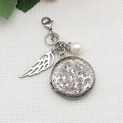IDLAN Bouquet Locket Photo Charm Wedding Bouquet Memory Charm Memorial Bride Pendant Memorial Photo Keepsake - style: Angel Wings