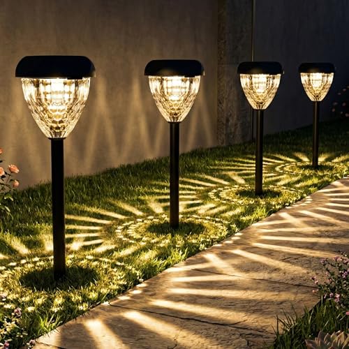 Ensenior Solar Pathway Lights Outdoor 8 Pack, 3000K LED Garden Yard Lights | IP65 waterproof landscape lighting, tool-free auto ON/OFF, yard, patio, walkway & planter, 14.17" height
