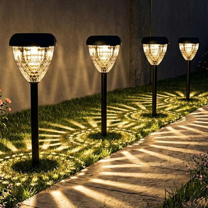 Ensenior Solar Pathway Lights Outdoor 8 Pack, 3000K LED Garden Yard Lights | IP65 waterproof landscape lighting, tool-free auto ON/OFF, yard, patio, walkway & planter, 14.17" height