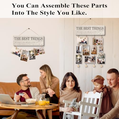 Family Picture Photo Display Board Collage Photo Hanging Display, Picture Board Wood Rustic Frames, Hanging Photo Display with Clips, Home Bedroom Wall Decor, The Best Things in Life are the People We Love