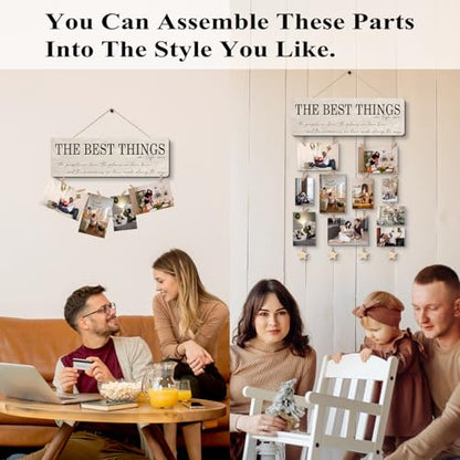 Family Picture Photo Display Board Collage Photo Hanging Display, Picture Board Wood Rustic Frames, Hanging Photo Display with Clips, Home Bedroom Wall Decor, The Best Things in Life are the People We Love