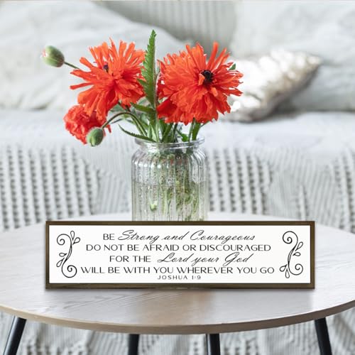 Be Strong And Courageous Sign Wall Decor 17.8x4x1.2 Farmhouse Living Room Plaque Joshua 1:9 Bible Verse Inspirational Quote Positive Faith Home Hanging Rustic Catholic Scripture Christian Art - color: Religion Sign 20