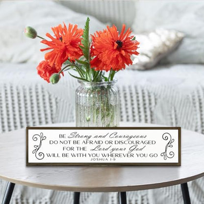Be Strong And Courageous Sign Wall Decor 17.8x4x1.2 Farmhouse Living Room Plaque Joshua 1:9 Bible Verse Inspirational Quote Positive Faith Home Hanging Rustic Catholic Scripture Christian Art - color: Religion Sign 20