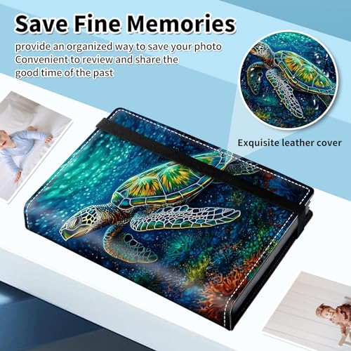 Photo Album 4x6 120 Pockets Photos with Elastic Band, Cute PU Leather Photo Books Small Mini Capacity Picture Album for Family Wedding Travel Anniversary Baby Vacation Pictures, Sea Turtle - color: Sea Turtle