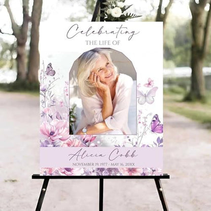Lavender Wildflower Funeral Welcome Sign, Celebration of Life Welcome Sign, in Loving Memory Sign, Celebration of Life Funeral Sign, Celebration of Life Sign, Memorial Sign with Photo #fR123 - color: Version #10