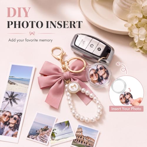 12 Pack Braid/Bow/Pearl Photo Frame Keychain Bulk | Braid/Bow/Pearl Keychain Bulk, Blank Photo Frame Keychain, DIY Charms Gift, Wedding Bridal Party Favor - style: Bow