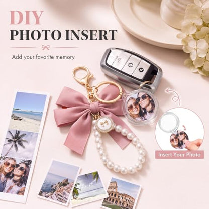 12 Pack Braid/Bow/Pearl Photo Frame Keychain Bulk | Braid/Bow/Pearl Keychain Bulk, Blank Photo Frame Keychain, DIY Charms Gift, Wedding Bridal Party Favor - style: Bow