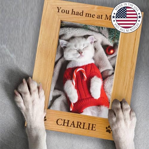 Personalized Pet Picture Frame with Gift Box, 5x7 Wooden Dog Photo Frame - color: Wood Frame, size: Portrait 5X7