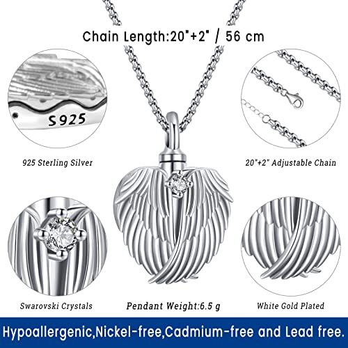 Eusense Cremation Jewelry for Ashes Urn Necklace to Put Ashes In 925 Sterling Silver Memorial Pendant Heart Urn Necklaces for Ashes Necklace for Women Men - style: C-Wings Urn Necklace