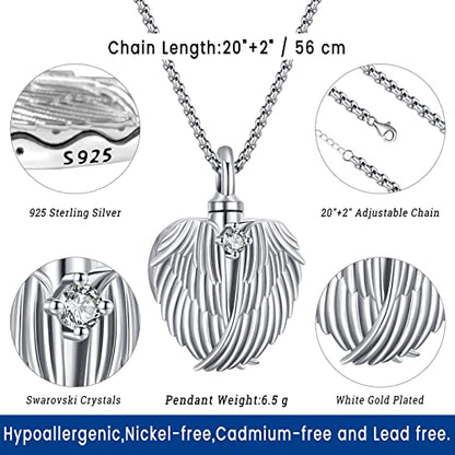 Eusense Cremation Jewelry for Ashes Urn Necklace to Put Ashes In 925 Sterling Silver Memorial Pendant Heart Urn Necklaces for Ashes Necklace for Women Men - style: C-Wings Urn Necklace