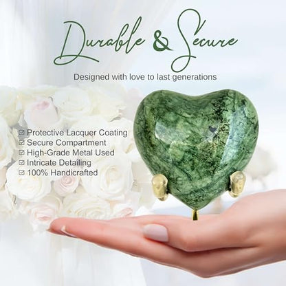 Heart Urn with Stand & Box Keepsake Urn for Human Ashes Mini Cremation Urn for Men & Women (Green) - color: Green