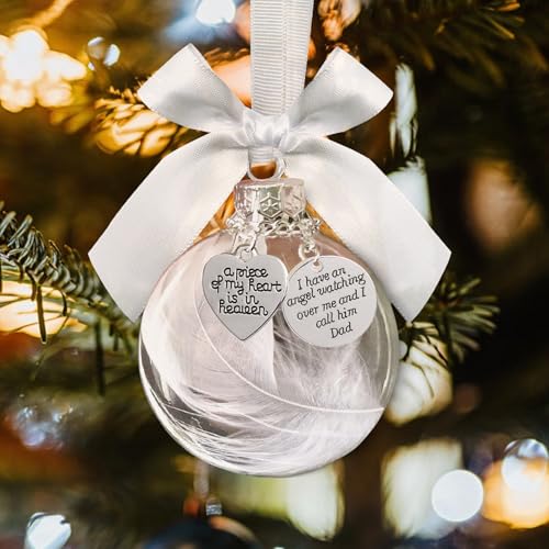 Clear Christmas Memorial Ornaments Feather Ball for Christmas Tree Decorations in Memory of Loved One Charm A Piece of My Heart is in Heaven Loving Memory Gifts for Loss of Dad - color: Dad