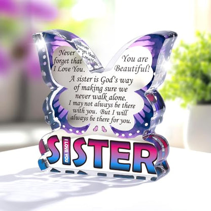 Sisters Birthday Gifts from Sister, Unique Big Sister Gifts for Christmas, Best Sister Ever Gift Ideas, Thank You Gifts for Bonus Sister In Law, Butterfly Desk Decor Acrylic Plaque Sign - style: Sister