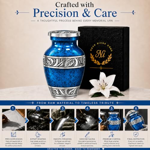 Small Urns for Human Ashes – Blue Keepsake Cremation Urns – Handcrafted Mini Urns for Ashes – Premium Aluminum – Holds 3 Cubic Inches of Ashes – Secure Threaded Lid – for Men & Women - size: Blue Small