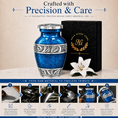 Small Urns for Human Ashes – Blue Keepsake Cremation Urns – Handcrafted Mini Urns for Ashes – Premium Aluminum – Holds 3 Cubic Inches of Ashes – Secure Threaded Lid – for Men & Women - size: Blue Small