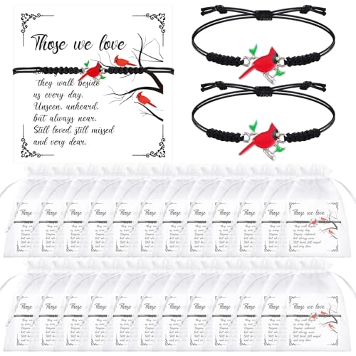 Liliaafar 24 Set Funeral Favors Memorial Bracelet with Card for Memorial Celebration of Life Funeral Party Mourning Event Remembrance Supplies Mourning Bands Keepsake Gift for Guests - color: Red
